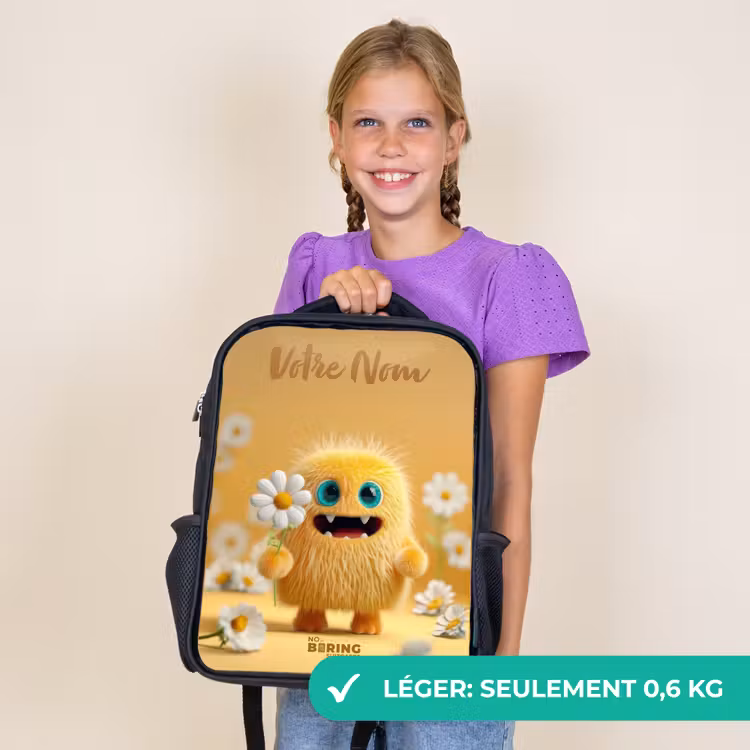Sac à dos enfant avec votre nom - Noir - Monstre - Créature - Fleur - Jaune — 9