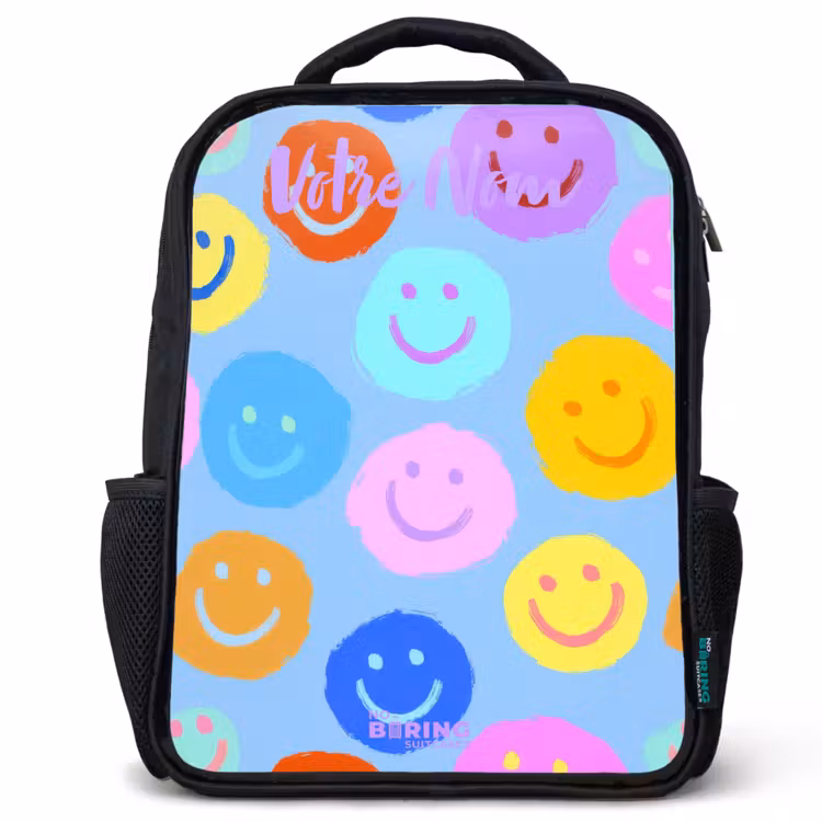 Sac à dos enfant avec votre nom - Noir - Motif joyeux de smileys — 1
