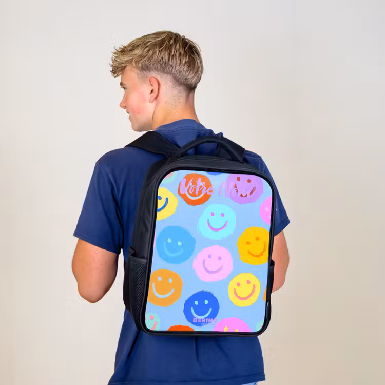 Sac à dos enfant avec votre nom - Noir - Motif joyeux de smileys — 5