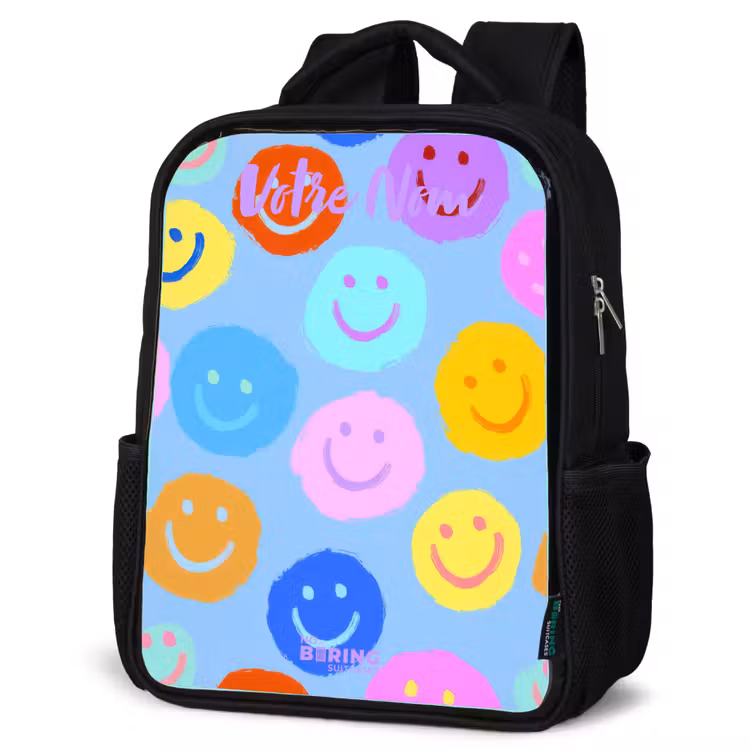 Sac à dos enfant avec votre nom - Noir - Motif joyeux de smileys — 6