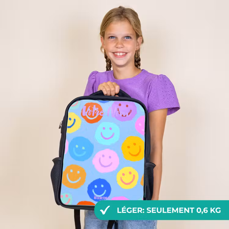 Sac à dos enfant avec votre nom - Noir - Motif joyeux de smileys — 9
