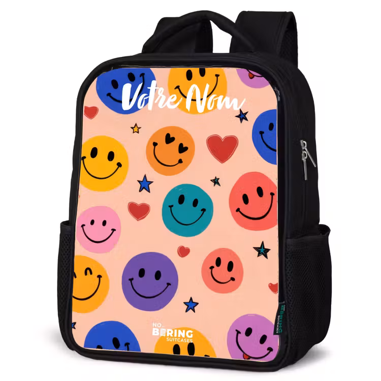Sac à dos enfant avec votre nom - Noir - Motif Smiley joyeux — 6