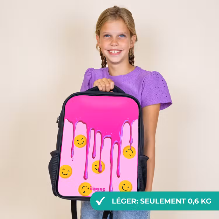 Sac à dos enfant avec votre nom - Noir - Peinture - Smiley - Rose — 9