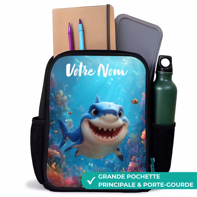 Sac à dos enfant avec votre nom - Noir - Récif - Corail - Requin - Animal — 10