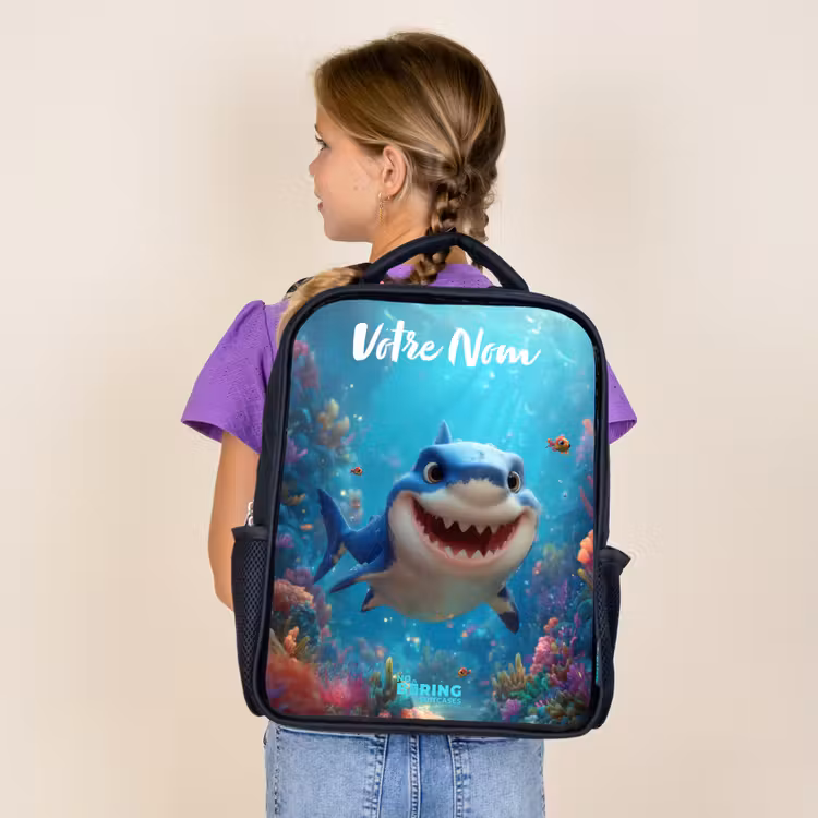 Sac à dos enfant avec votre nom - Noir - Récif - Corail - Requin - Animal — 4