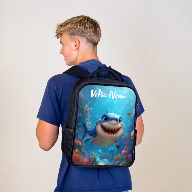 Sac à dos enfant avec votre nom - Noir - Récif - Corail - Requin - Animal — 5