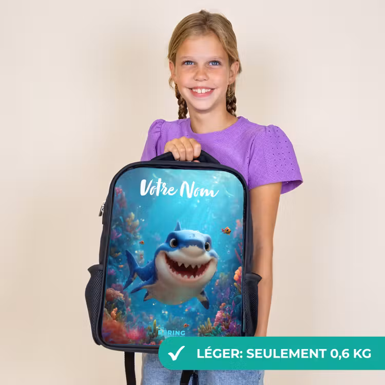 Sac à dos enfant avec votre nom - Noir - Récif - Corail - Requin - Animal — 9