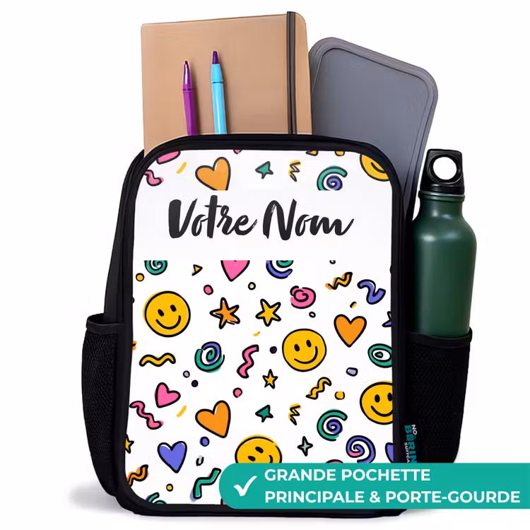 Sac à dos enfant avec votre nom - Noir - Smiley - Coeur - Étoile — 10