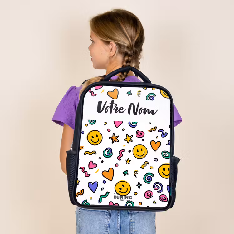Sac à dos enfant avec votre nom - Noir - Smiley - Coeur - Étoile — 4