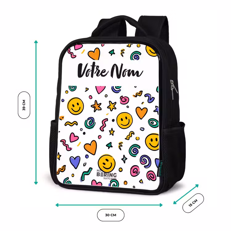 Sac à dos enfant avec votre nom - Noir - Smiley - Coeur - Étoile — 8