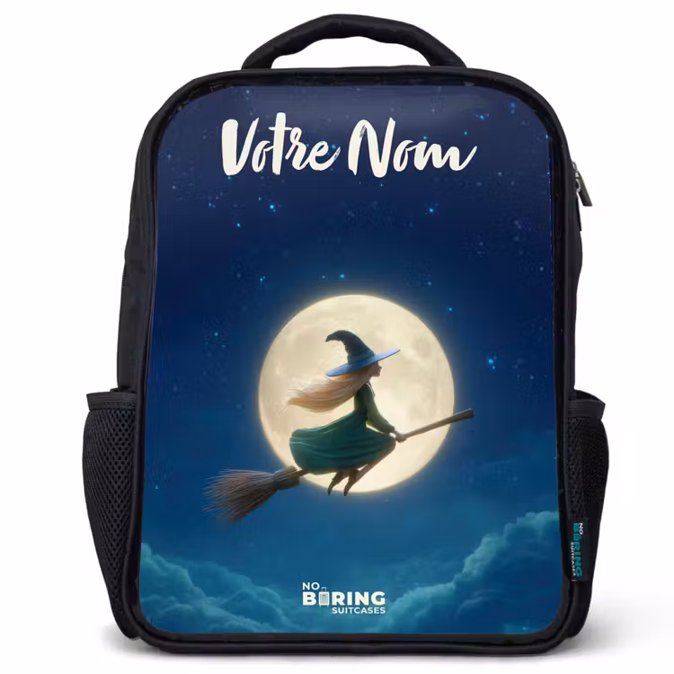 Sac à dos enfant avec votre nom - Noir - Sorcière au clair de lune — 1