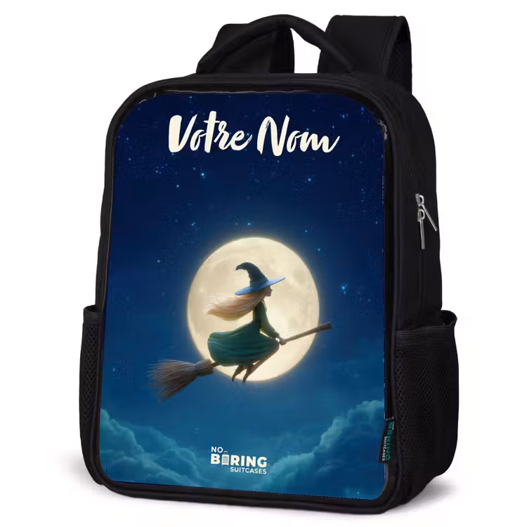 Sac à dos enfant avec votre nom - Noir - Sorcière au clair de lune — 6