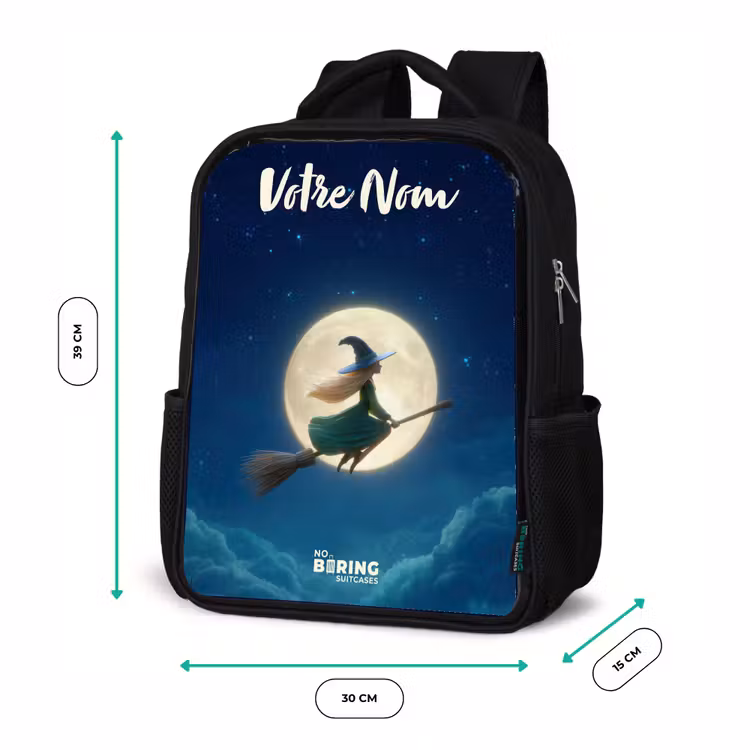 Sac à dos enfant avec votre nom - Noir - Sorcière au clair de lune — 8