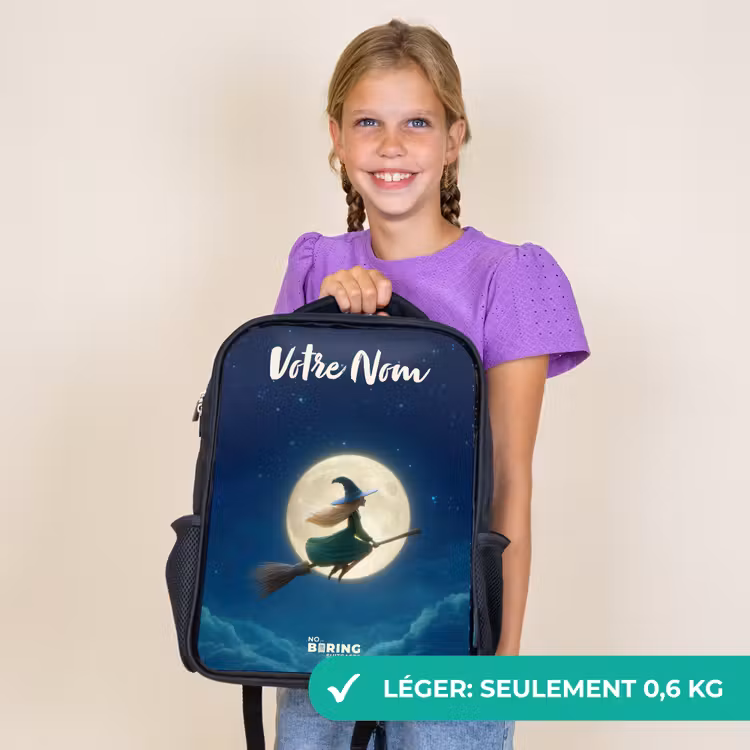 Sac à dos enfant avec votre nom - Noir - Sorcière au clair de lune — 9