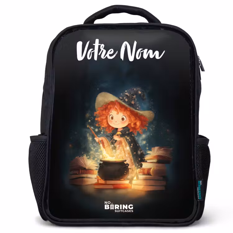 Sac à dos enfant avec votre nom - Noir - Sorcière avec potion étincelante — 1