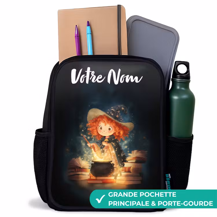 Sac à dos enfant avec votre nom - Noir - Sorcière avec potion étincelante — 10