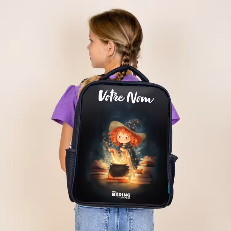 Sac à dos enfant avec votre nom - Noir - Sorcière avec potion étincelante — 4