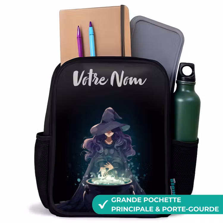 Sac à dos enfant avec votre nom - Noir - Sorcière - Chaudron - Magie — 10