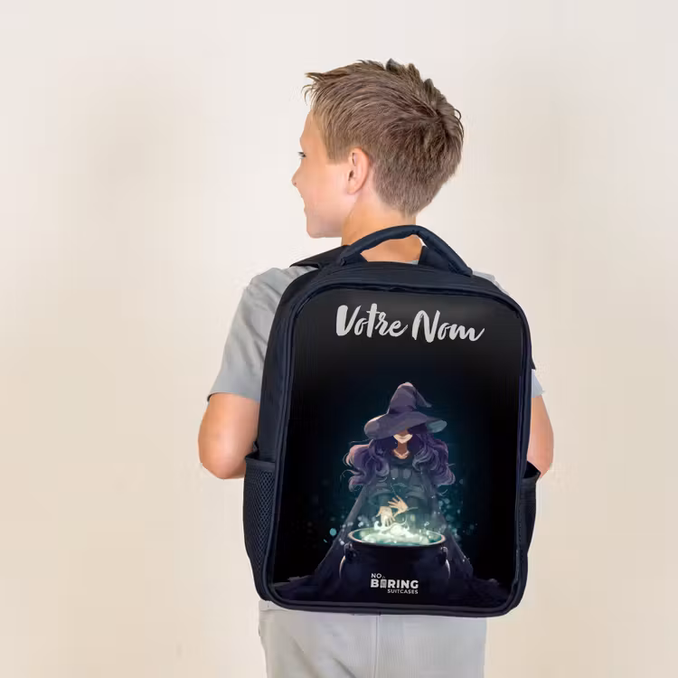 Sac à dos enfant avec votre nom - Noir - Sorcière - Chaudron - Magie — 2