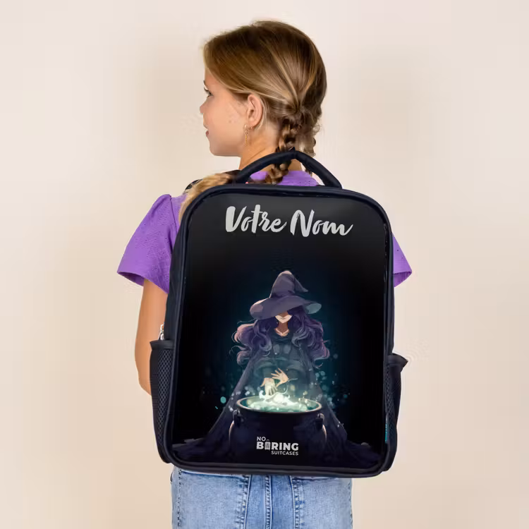 Sac à dos enfant avec votre nom - Noir - Sorcière - Chaudron - Magie — 4