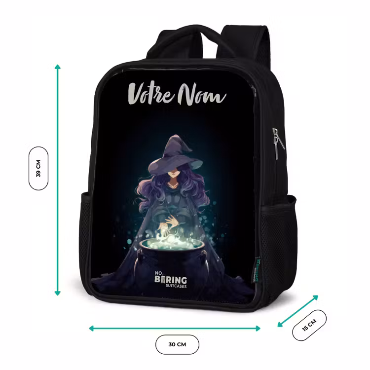 Sac à dos enfant avec votre nom - Noir - Sorcière - Chaudron - Magie — 8