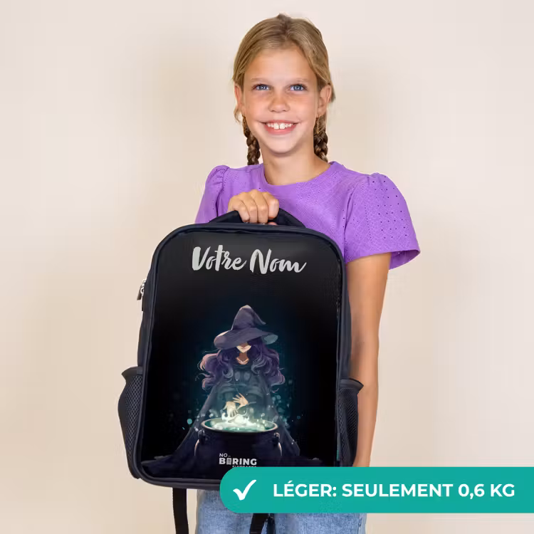 Sac à dos enfant avec votre nom - Noir - Sorcière - Chaudron - Magie — 9