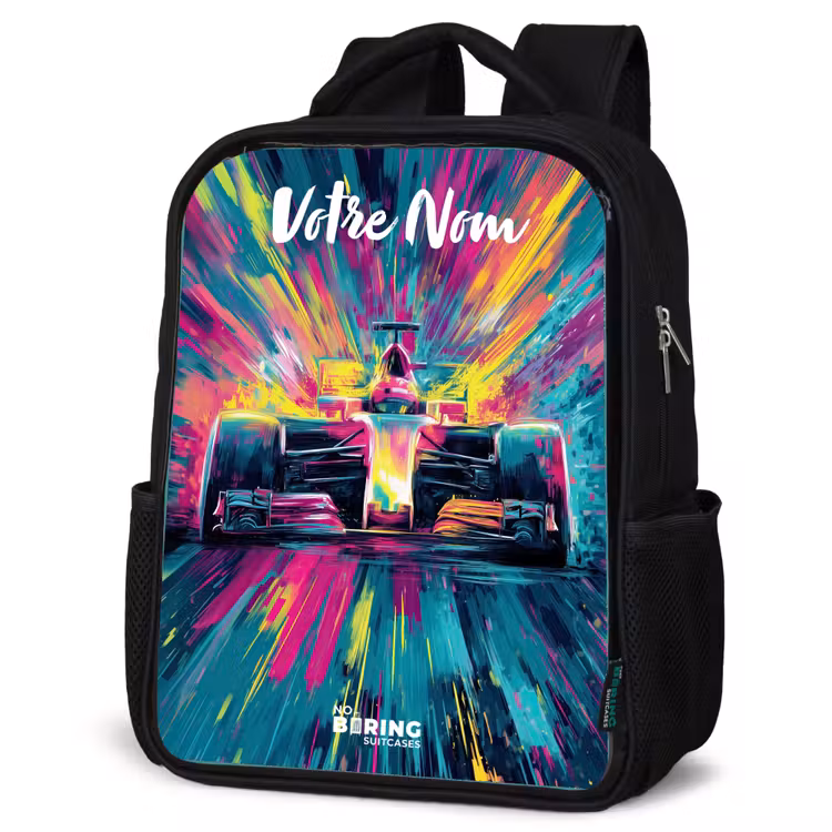 Sac à dos enfant avec votre nom - Noir - Voiture de course - Abstrait - Rayures - Bleu — 6