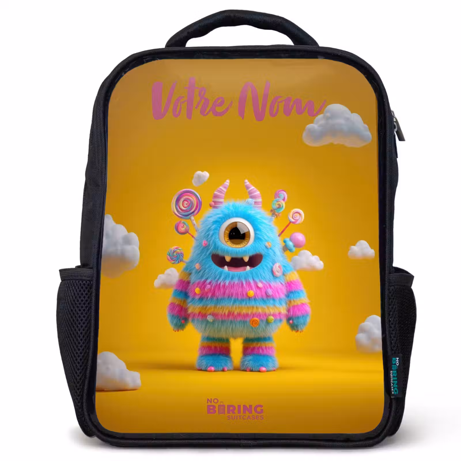 Sac à dos enfant avec votre nom - Noir - Bonbons - Monstre - Arc-en-ciel — 1
