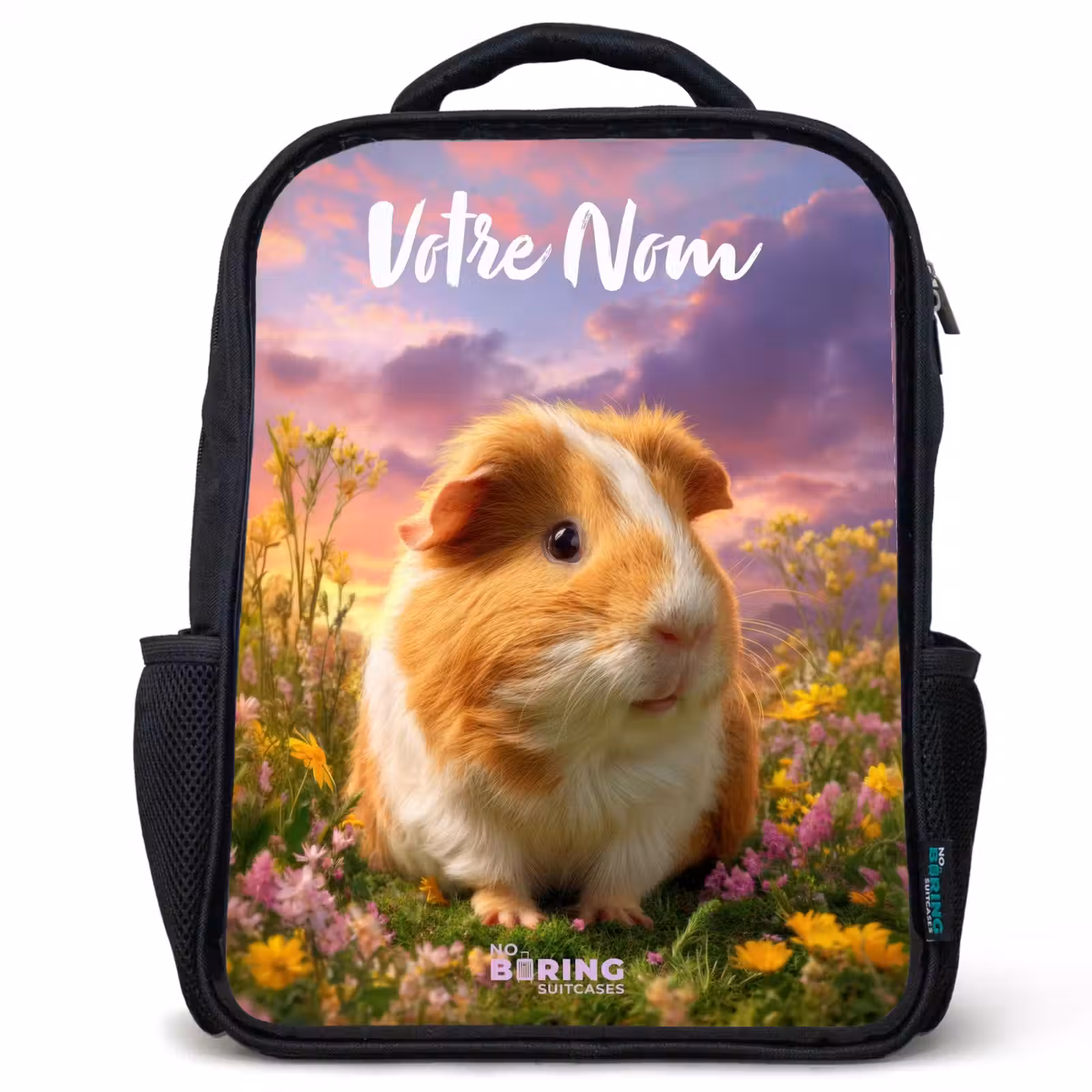 Sac à dos enfant avec votre nom - Noir - Cochon d'Inde - Nature - Animal — 1