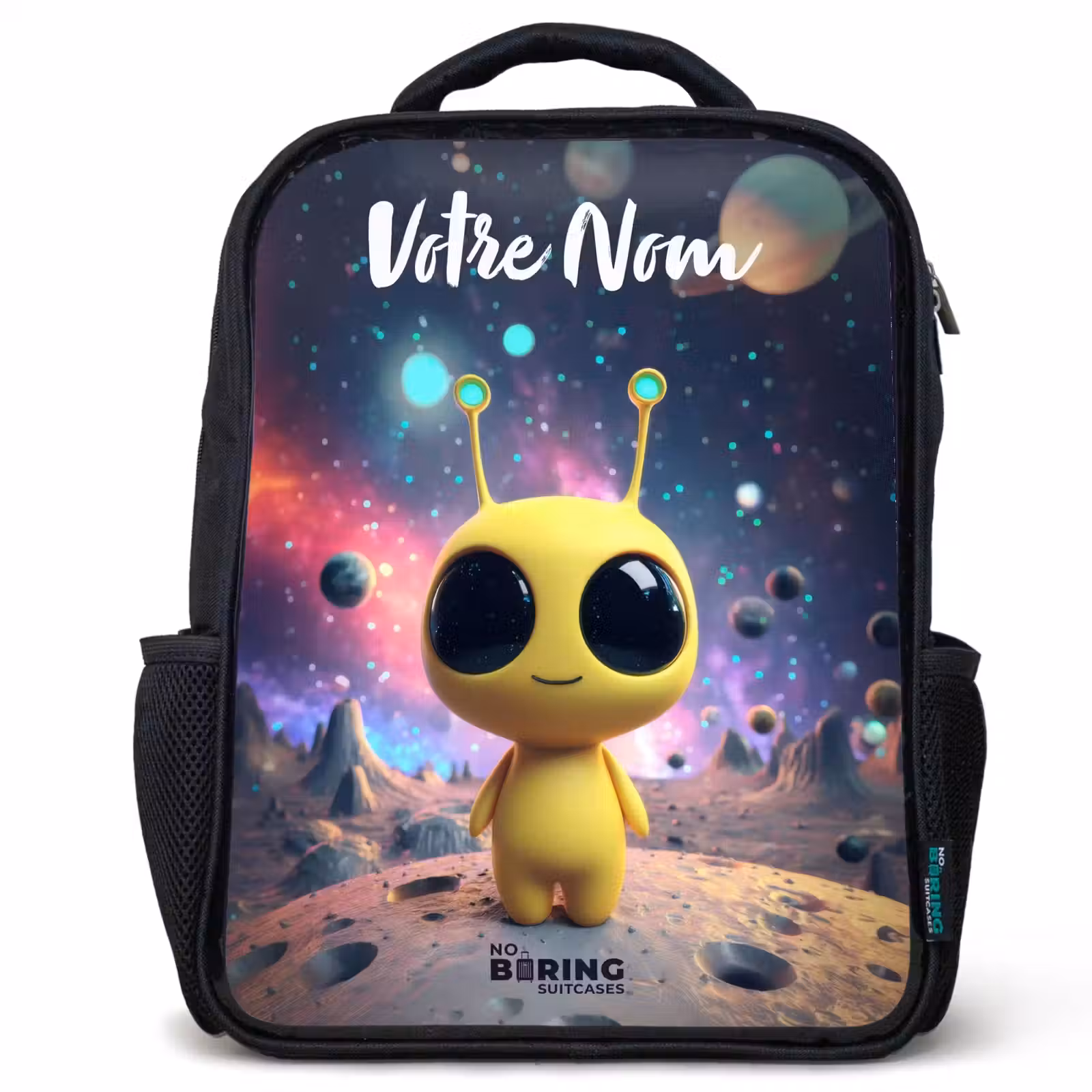 Sac à dos enfant avec votre nom - Noir - Joyeux petit extraterrestre — 1