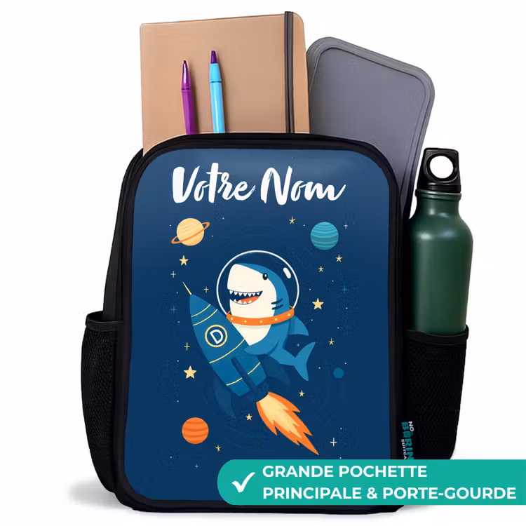 Sac à dos enfant avec votre nom - Noir - Animal - Espace - Planète - Fusée — 10