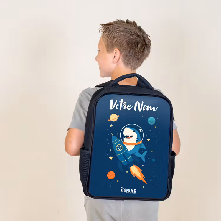 Sac à dos enfant avec votre nom - Noir - Animal - Espace - Planète - Fusée — 2