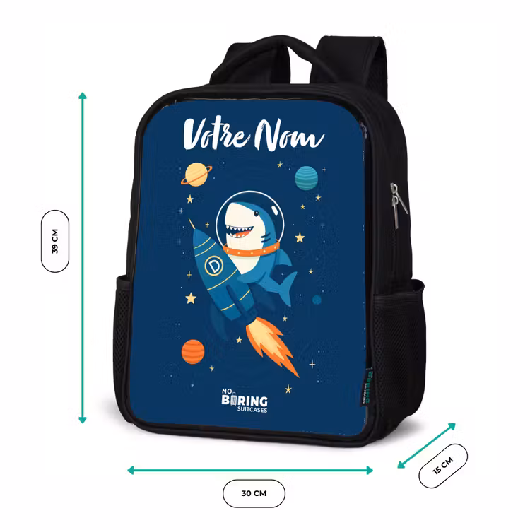 Sac à dos enfant avec votre nom - Noir - Animal - Espace - Planète - Fusée — 8