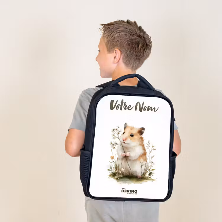 Sac à dos enfant avec votre nom - Noir - Animal - Nature - Hamster — 2