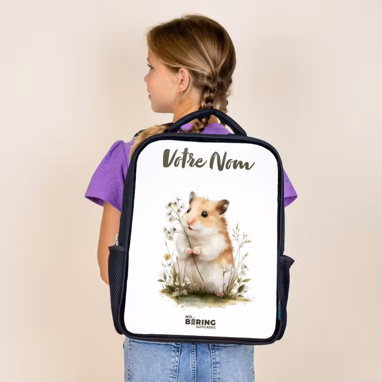 Sac à dos enfant avec votre nom - Noir - Animal - Nature - Hamster — 4