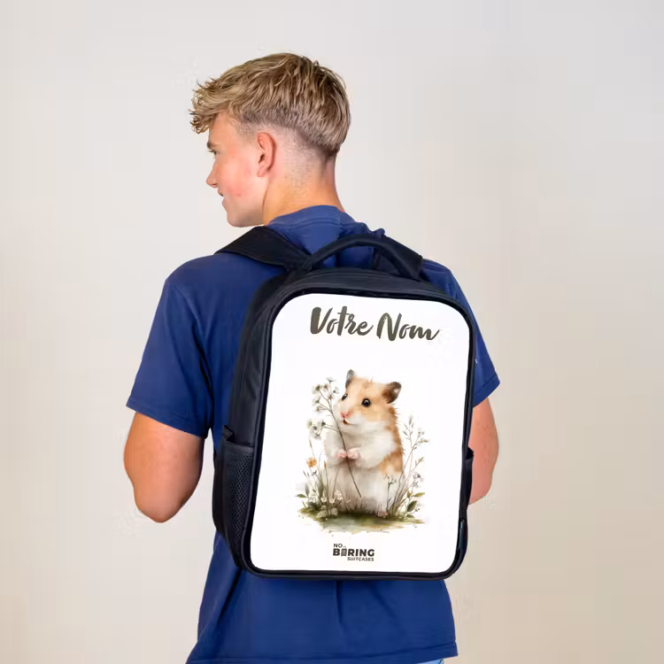Sac à dos enfant avec votre nom - Noir - Animal - Nature - Hamster — 5