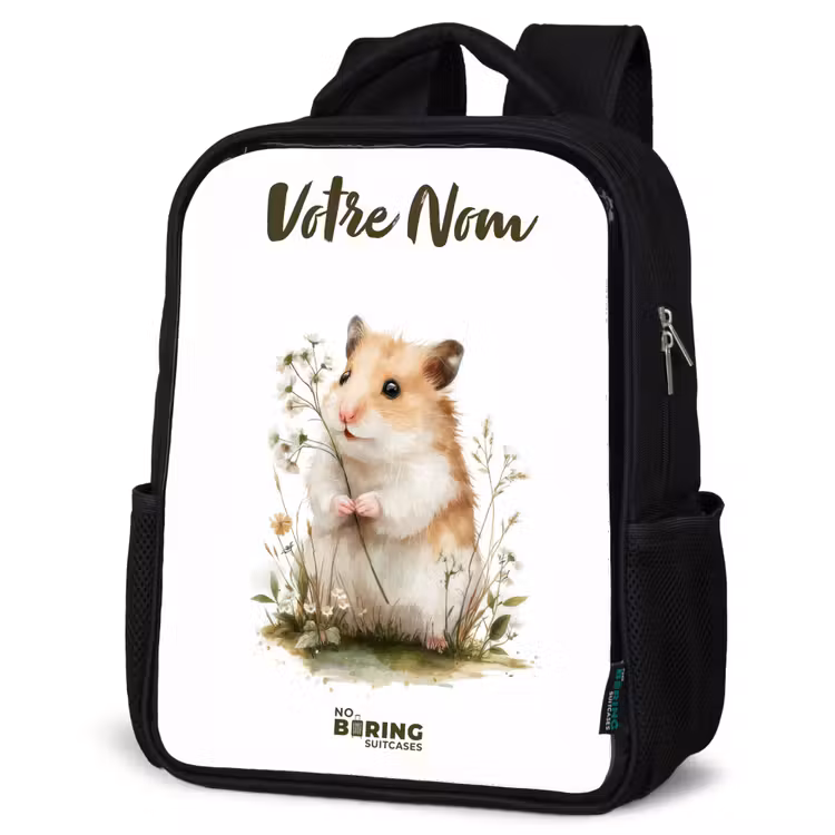 Sac à dos enfant avec votre nom - Noir - Animal - Nature - Hamster — 6
