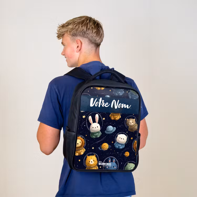 Sac à dos enfant avec votre nom - Noir - Animaux - Astronaute - Planètes - Étoiles — 5