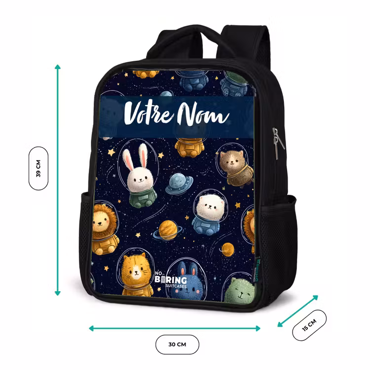 Sac à dos enfant avec votre nom - Noir - Animaux - Astronaute - Planètes - Étoiles — 8