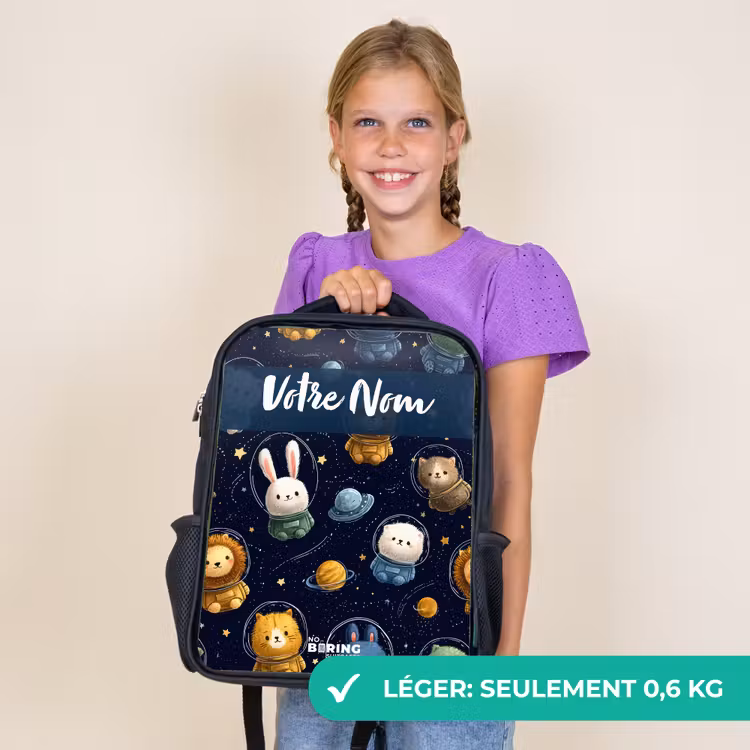 Sac à dos enfant avec votre nom - Noir - Animaux - Astronaute - Planètes - Étoiles — 9