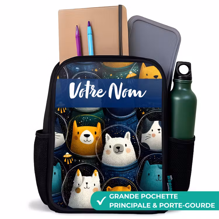 Sac à dos enfant avec votre nom - Noir - Animaux - Étoiles - Planètes - Astronaute — 10