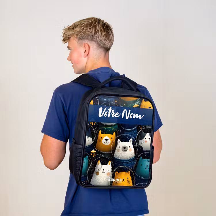 Sac à dos enfant avec votre nom - Noir - Animaux - Étoiles - Planètes - Astronaute — 5