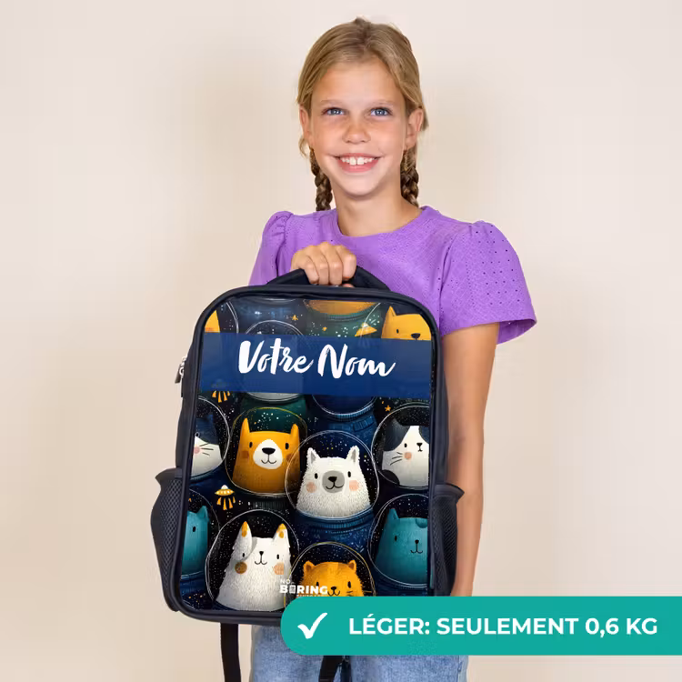 Sac à dos enfant avec votre nom - Noir - Animaux - Étoiles - Planètes - Astronaute — 9