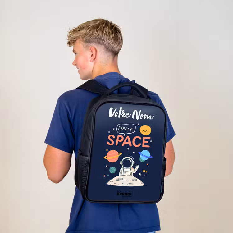 Sac à dos enfant avec votre nom - Noir - Astronaute - Citation - Planètes - Étoiles — 5
