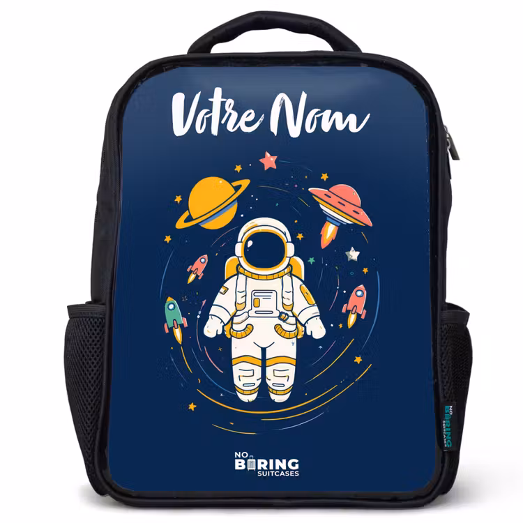 Sac à dos enfant avec votre nom - Noir - Astronaute - Planète - Étoiles - Fusée — 1
