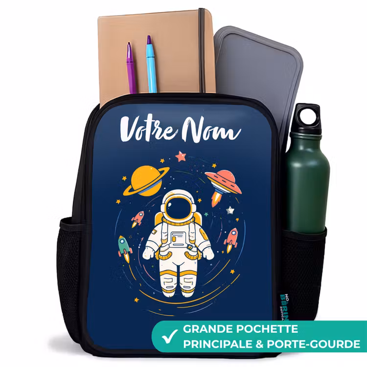 Sac à dos enfant avec votre nom - Noir - Astronaute - Planète - Étoiles - Fusée — 10