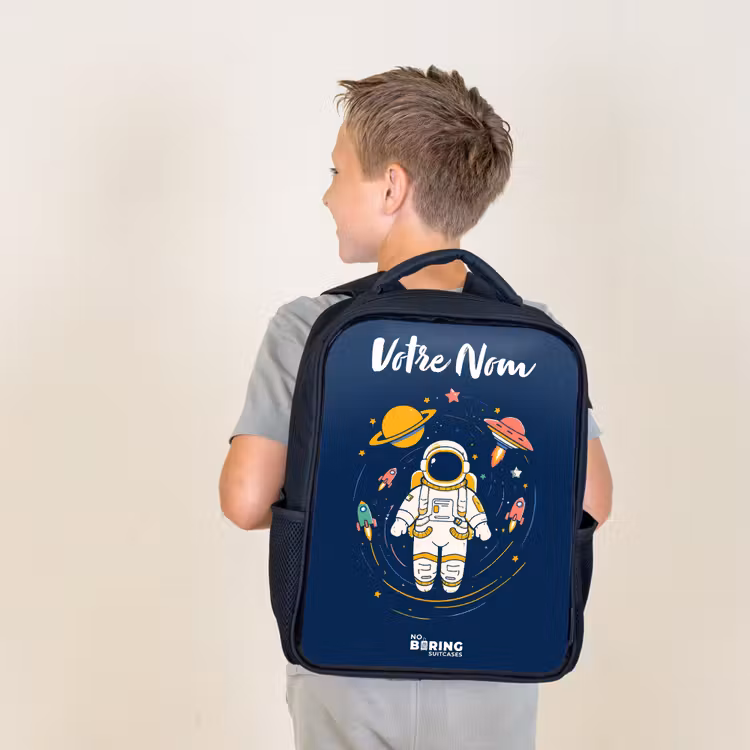Sac à dos enfant avec votre nom - Noir - Astronaute - Planète - Étoiles - Fusée — 2