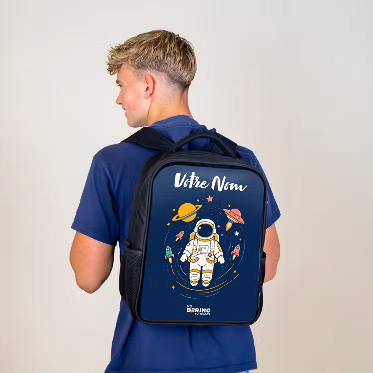 Sac à dos enfant avec votre nom - Noir - Astronaute - Planète - Étoiles - Fusée — 5