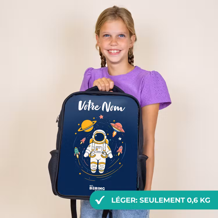 Sac à dos enfant avec votre nom - Noir - Astronaute - Planète - Étoiles - Fusée — 9