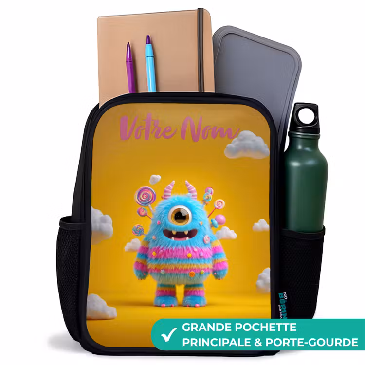 Sac à dos enfant avec votre nom - Noir - Bonbons - Monstre - Arc-en-ciel — 10